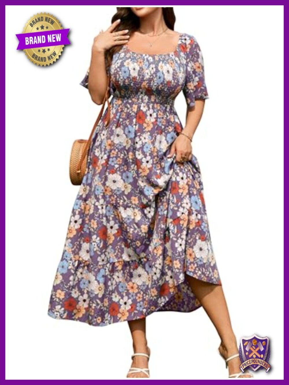 Women's Plus Size Smocked Boho Maxi Dress Short Sleeve Wedding Guest